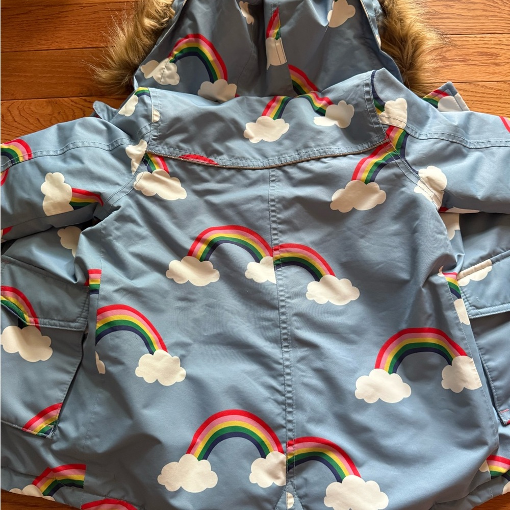 Boden Blue and Pink Jacket with Fur Hood - Picture 3 of 4